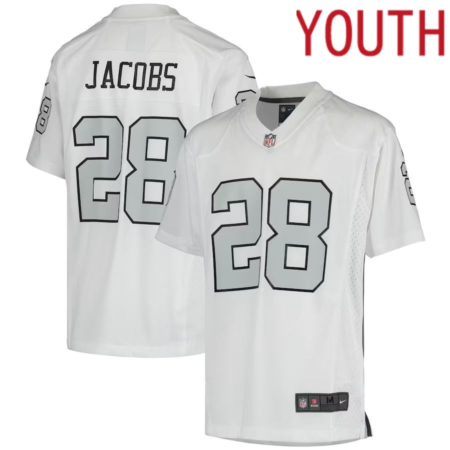 Youth Las Vegas Raiders #28 Josh Jacobs Nike White Color Rush Game NFL Jersey